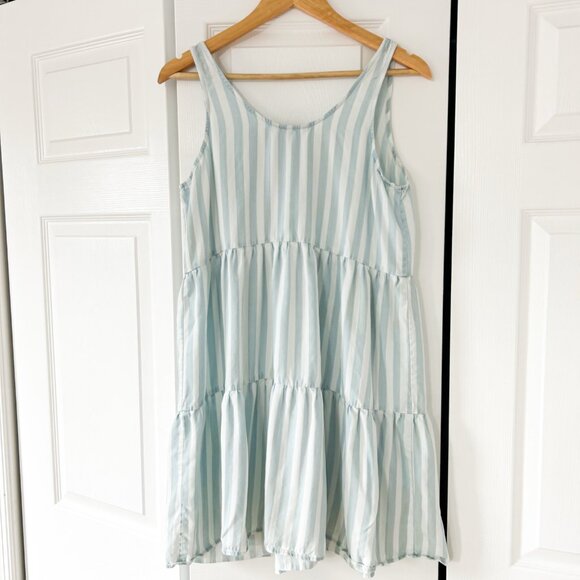 Velvet Heart Blue White Stripe Sleeveless Tiered Mini Dress Size Medium - Picture 3 of 5